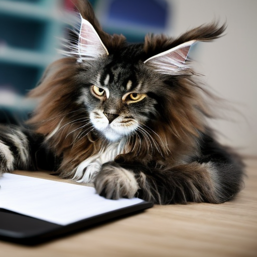 A maine coon cat writing a scientific paper